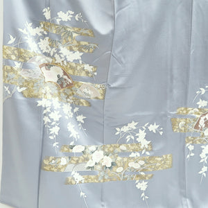 Kimono Blueish Gray Cherry Blossom Chrysanthemum Tall Silk #9933B5