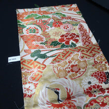 Load image into Gallery viewer, BB10032AC Silk Obi Fabric Vintage(1920-1950) Crane Birds Red Green 76.0x11.4in(193x29cm)
