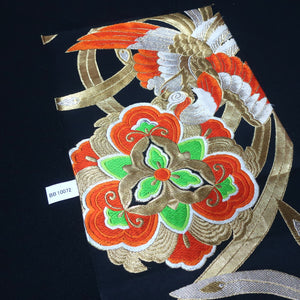 BB10072AF Silk Obi Fabric Phoenix Black Gold 48.4x10.2in(123x26cm)
