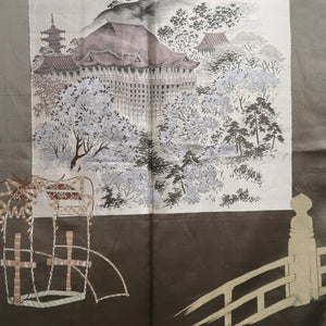 Men's Haori Vintage(1950-1980) Black Kiyomizudera Temple Silk #10409A2
