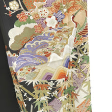 Load image into Gallery viewer, Tomesode Vintage(1920-1950) Black Crane Birds Hand painted Silk #10492B1

