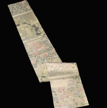 Load image into Gallery viewer, BB10012AB Silk Obi Fabric Pine Tree Bird Gold Green 83.9x11.0in(213x28cm)
