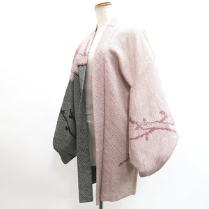 Haori Jacket Vintage(1950-1980) Black Pink Shibori Plum blossom Branch Silk #10049C5