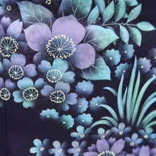 Load image into Gallery viewer, Kimono Dark Purple Flower Silk #10243E3
