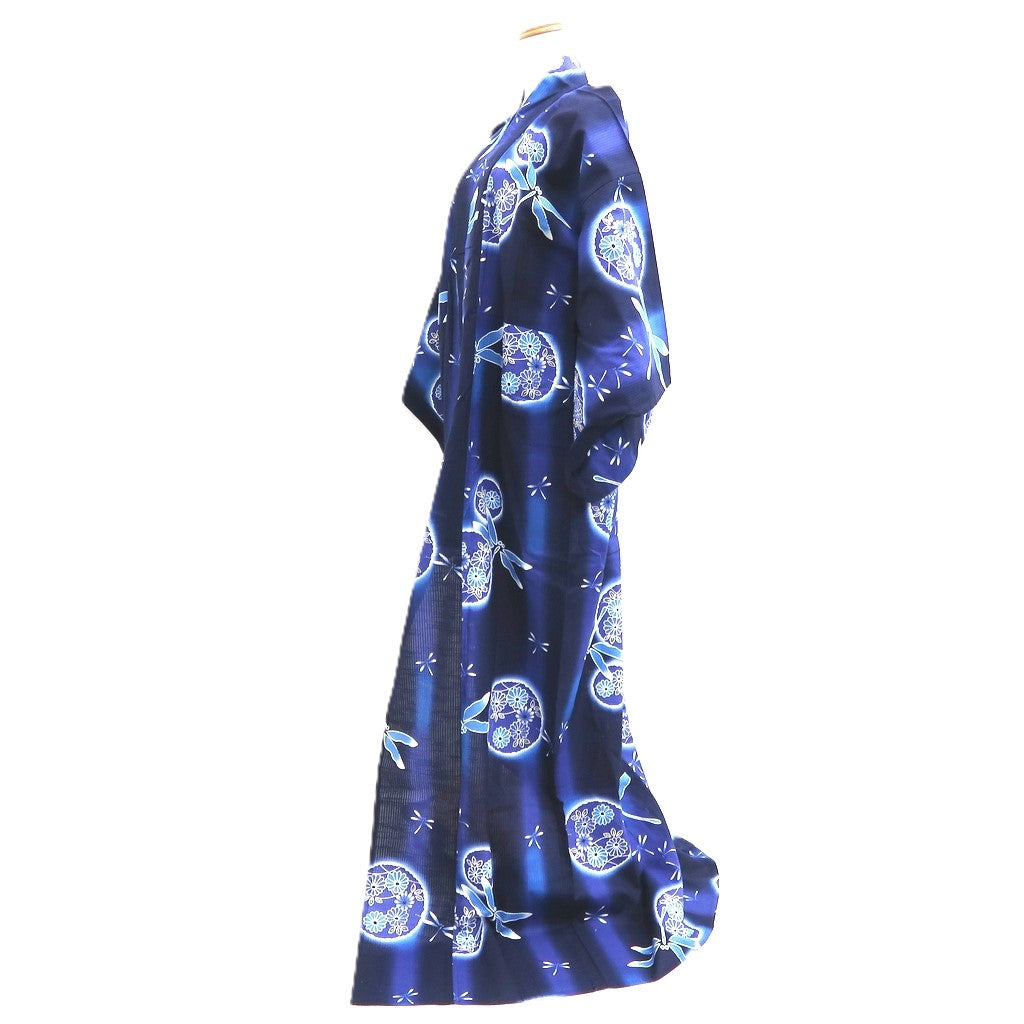 Yukata Black Purple Dragonfly Chrysanthemum Cotton #10473A5