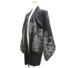 Load image into Gallery viewer, Haori Jacket Vintage(1950-1980) Black Gold Silver Landscape Tree Silk #10821E1
