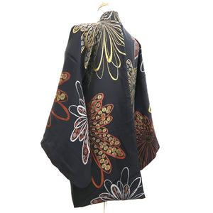 Haori Jacket Vintage(1950-1980) Black Gold Chrysanthemum Silk #9752A3