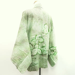 Haori Jacket Vintage(1950-1980) Light Green Full Shibori Flower Silk #10214E1