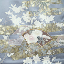 Load image into Gallery viewer, Kimono Blueish Gray Cherry Blossom Chrysanthemum Tall Silk #9933B5
