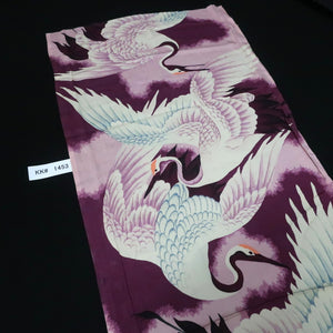 KK1453A1 Silk Kimono Fabric Vintage(Pre-1920) Crane Birds Purple 45.3x13.4in(115x34cm)