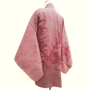 Haori Jacket Vintage(1950-1980) Light Red Shibori Peony Silk #10079D1