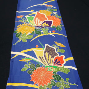 KK1378B7 Silk Kimono Fabric Vintage(1950-1980) Butterfly Blue 76.0x11.8in(193x30cm)