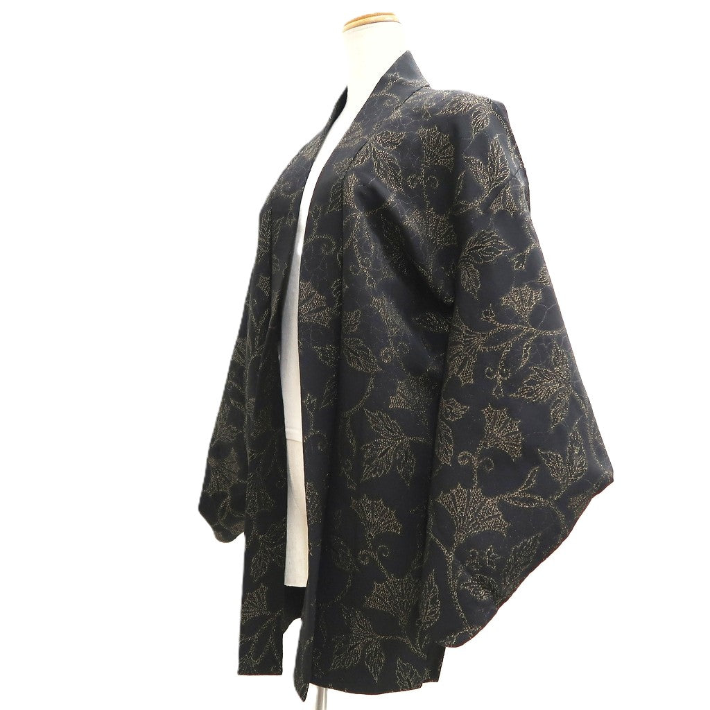 Haori Jacket Vintage(1950-1980) Black Gold Flower Silk #10590C1