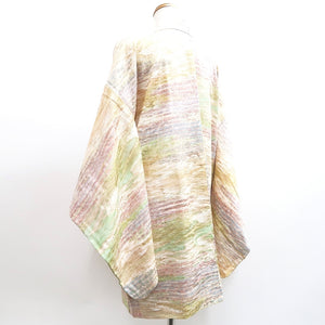 Haori Jacket Vintage(1950-1980) Blue Green Pink Abstract art Silk #9894B3