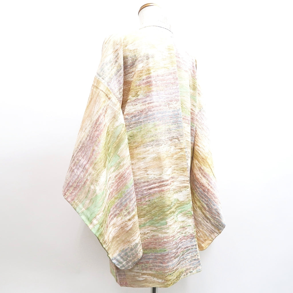 Haori Jacket Vintage(1950-1980) Blue Green Pink Abstract art Silk #9894B3