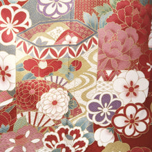 Load image into Gallery viewer, Furisode Red White Gold Noshi Peony Tall Silk #9696J4
