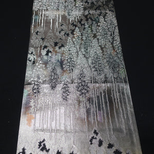 BB10062AE Silk Obi Fabric Forest Black Silver 51.6x11.0in(131x28cm)