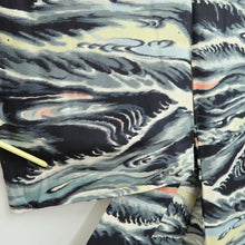 Load image into Gallery viewer, Kimono Vintage(1950-1980) Black Gray Storm Curling Wave Silk #10776D4
