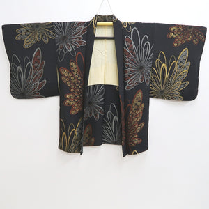 Haori Jacket Vintage(1950-1980) Black Gold Chrysanthemum Silk #9752A3