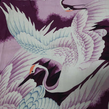 Load image into Gallery viewer, KK1453A1 Silk Kimono Fabric Vintage(Pre-1920) Crane Birds Purple 45.3x13.4in(115x34cm)
