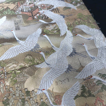 Load image into Gallery viewer, BB10002AB Silk Obi Fabric Crane Birds Gold 68.9x11.0in(175x28cm)
