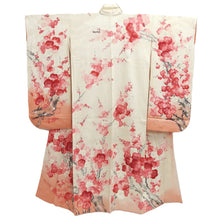 Load image into Gallery viewer, Furisode White Pink Plum blossom Branch Silk #10541B3
