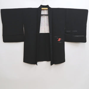 Haori Jacket Vintage(1950-1980) Black Crane Birds Silk #9989C2