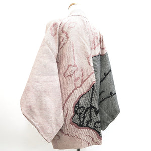 Haori Jacket Vintage(1950-1980) Black Pink Shibori Plum blossom Branch Silk #10049C5