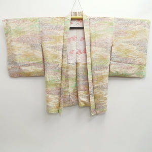 Haori Jacket Vintage(1950-1980) Blue Green Pink Abstract art Silk #9894B3
