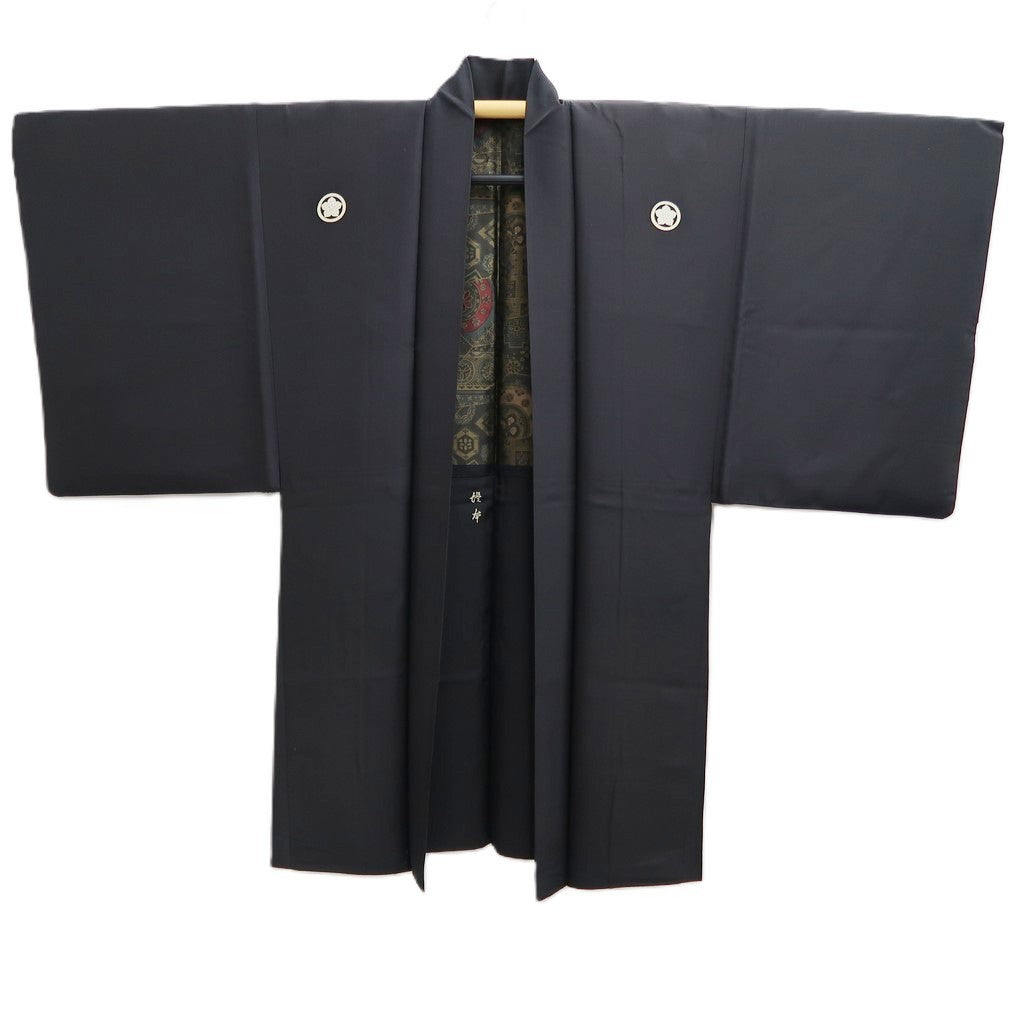 Men's Haori Vintage(1950-1980) Black Montsuki Shosoin Silk #10421A2
