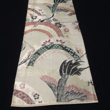 Load image into Gallery viewer, BB10042AD Silk Obi Fabric Crane Birds Gold Black 76.8x11.0in(195x28cm)
