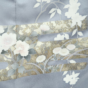 Kimono Blueish Gray Cherry Blossom Chrysanthemum Tall Silk #9933B5