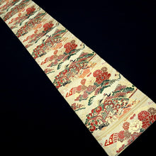 Load image into Gallery viewer, Maru Obi Vintage(1920-1950) Beige Gold Red Crane Birds Chrysanthemum Silk BB290V7
