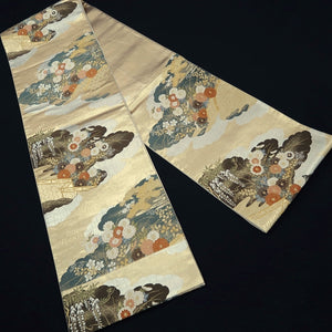 Fukuro Obi Gold Chrysanthemum Wisteria Pine Tree Silk BB270V5