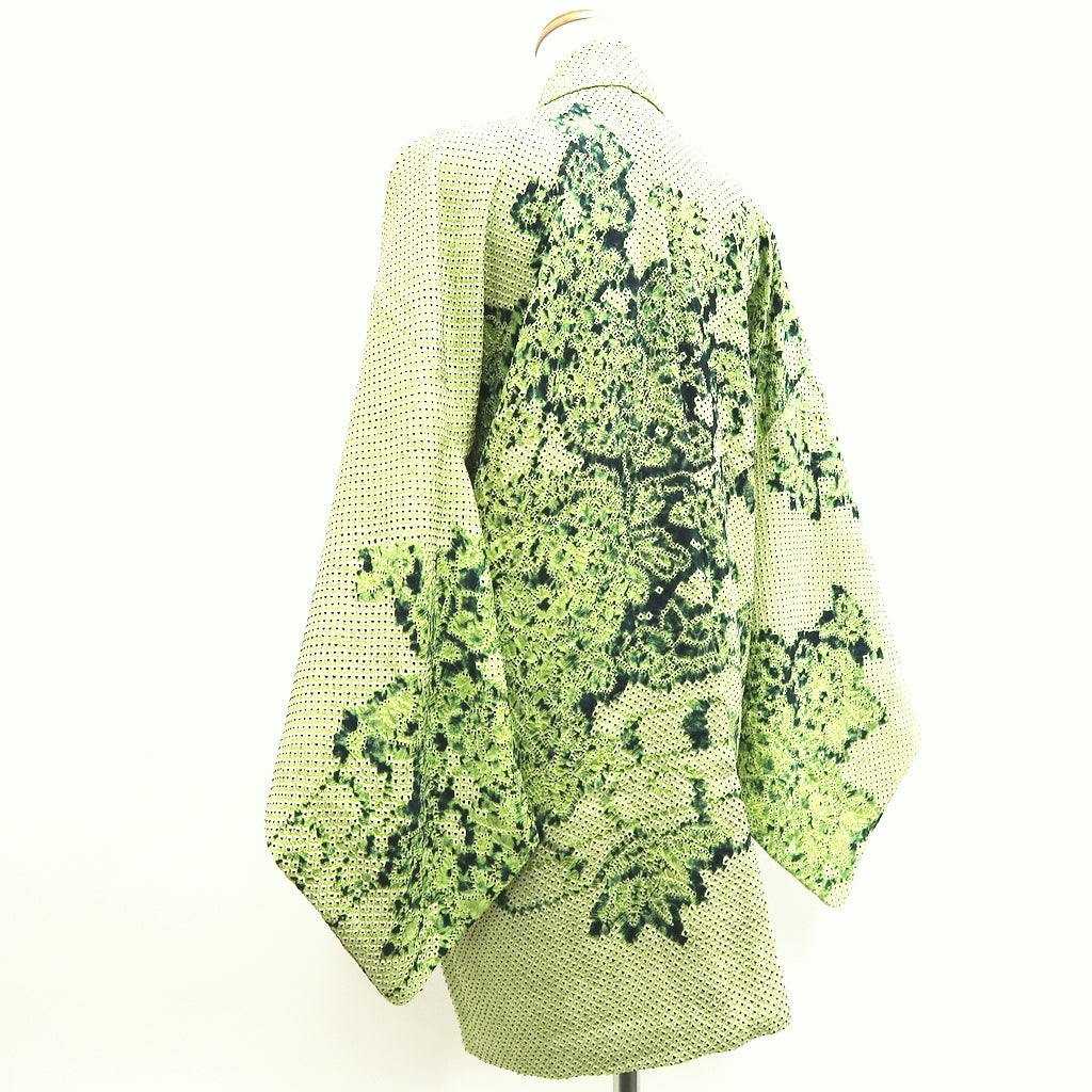 Haori Jacket Vintage(1950-1980) Light Green Shibori Plum blossom Tree Silk  #9782A4