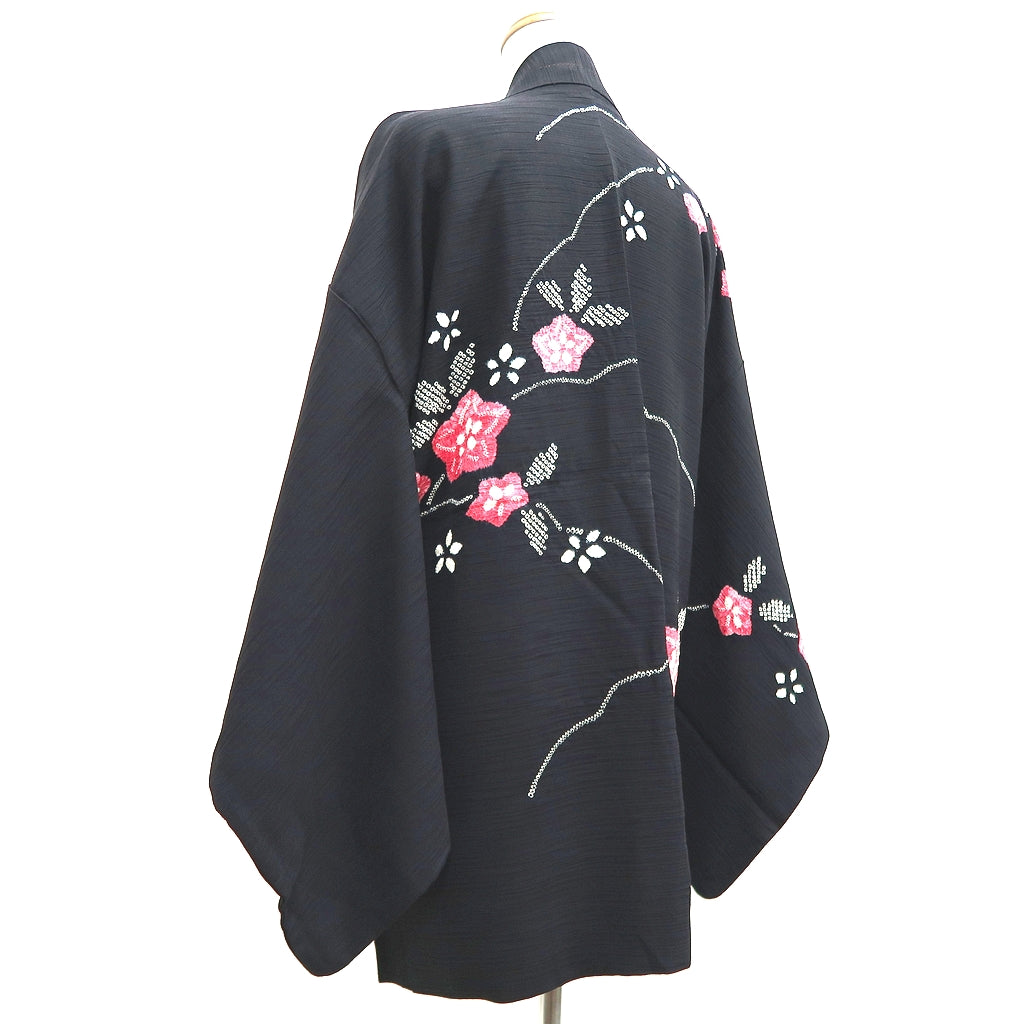 Haori Jacket Vintage(1950-1980) Black Shibori Flower Silk #9849B2