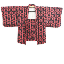 Load image into Gallery viewer, Haori Jacket Black Reddish Pink Butterfly Silk #10791D5
