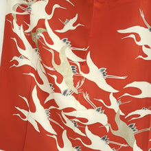 Load image into Gallery viewer, Kimono Vintage(1920-1950) Red White Gold Crane Birds Silk #9669J3
