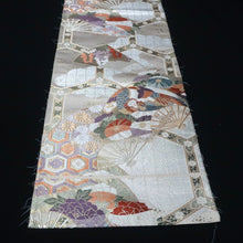 Load image into Gallery viewer, BB10052AD Silk Obi Fabric Phoenix White Gold 49.2x10.6in(125x27cm)
