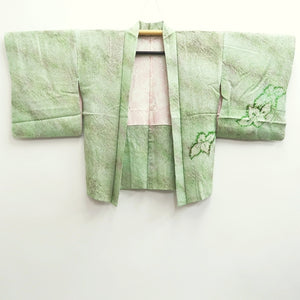 Haori Jacket Vintage(1950-1980) Light Green Full Shibori Flower Silk #10214E1