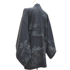 Haori Jacket Vintage(1950-1980) Black Mountain Landscape Silk #9862B2