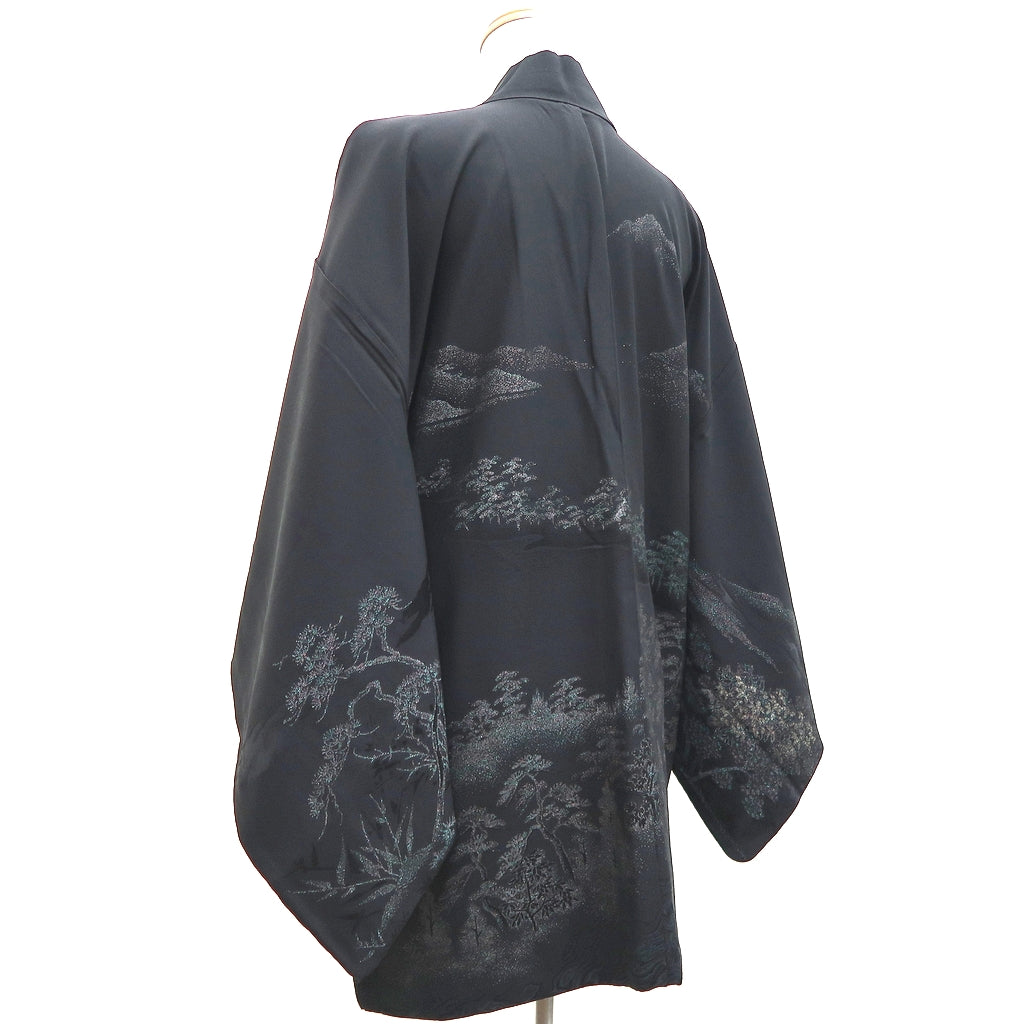 Haori Jacket Vintage(1950-1980) Black Mountain Landscape Silk #9862B2