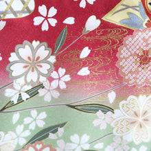 Load image into Gallery viewer, Furisode Red Gold Sakura Cherry Blossom Tall Silk #9686J4
