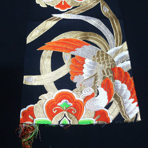BB10072AF Silk Obi Fabric Phoenix Black Gold 48.4x10.2in(123x26cm)