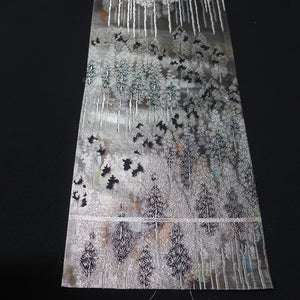 BB10062AE Silk Obi Fabric Forest Black Silver 51.6x11.0in(131x28cm)