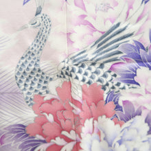 Load image into Gallery viewer, Furisode Pale Pink Peony Peacock Silk #10561B4
