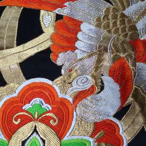 BB10072AF Silk Obi Fabric Phoenix Black Gold 48.4x10.2in(123x26cm)