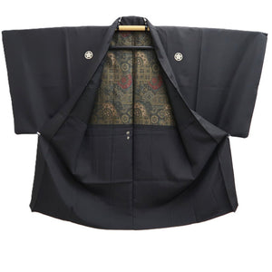 Men's Haori Vintage(1950-1980) Black Montsuki Shosoin Silk #10421A2