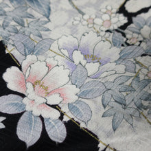 Load image into Gallery viewer, KK1418B8 Silk Kimono Fabric Vintage(1950-1980) Peony Black 66.5x14.2in(169x36cm)
