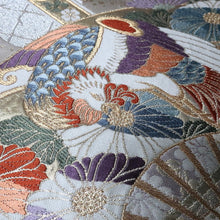 Load image into Gallery viewer, BB10052AD Silk Obi Fabric Phoenix White Gold 49.2x10.6in(125x27cm)

